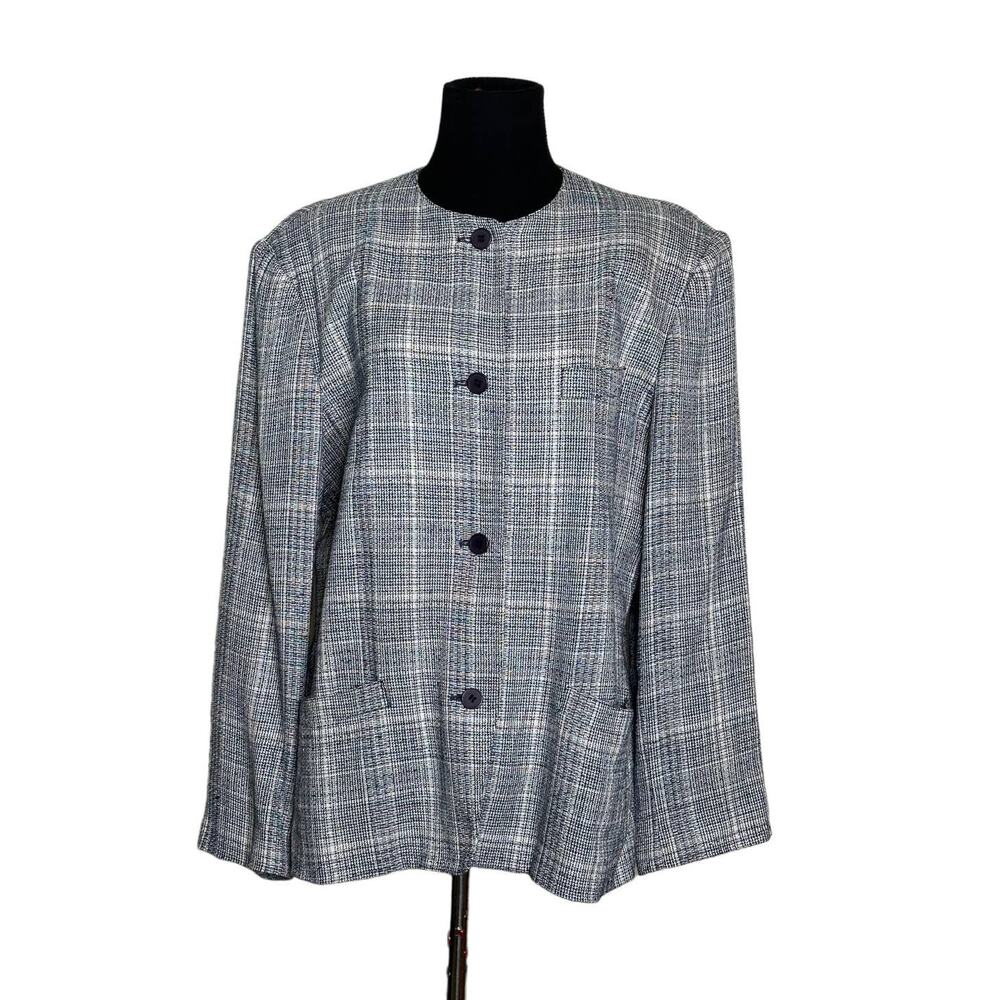 Evan Picone  blue plaid 4 button blazer size 14